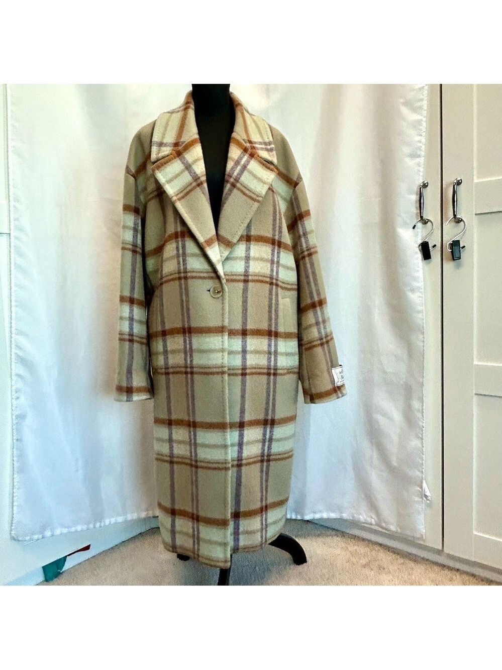 Aritzia Wilfred The Only Coat in sage green brown plaid cashmere wool Sz 8 - Picture 5 of 16